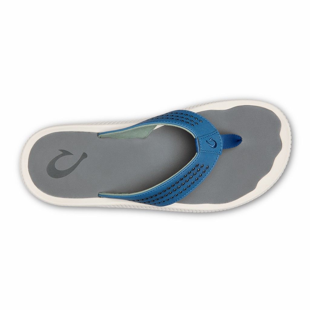 Olukai Men's Ulele Flip Flop - Slate Blue / Charcoal US340-671